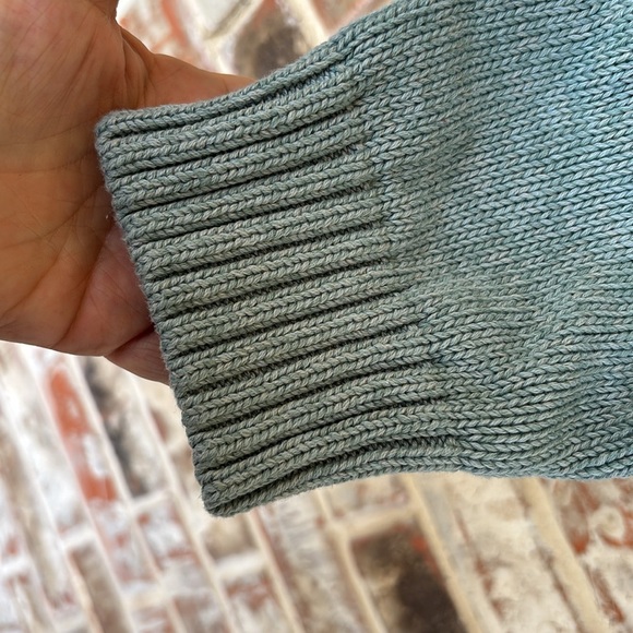 Chaps Light Green Mock Neck Button Up Elbow Patches Sweater - Picture 5 of 9